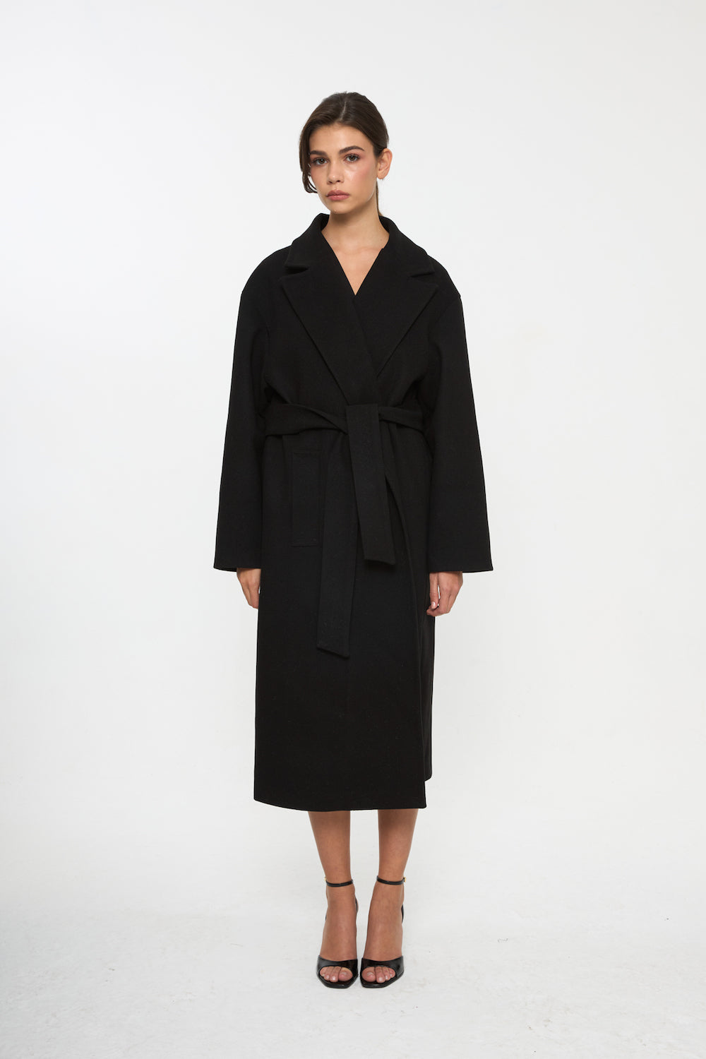 Veylora Yün Karışımlı Uzun Kaban Siyah