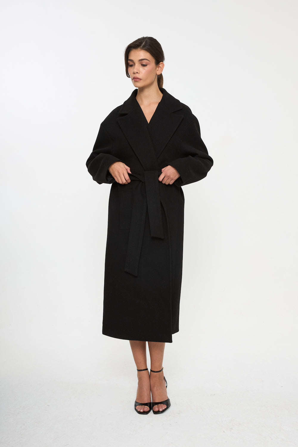 Veylora Yün Karışımlı Uzun Kaban Siyah