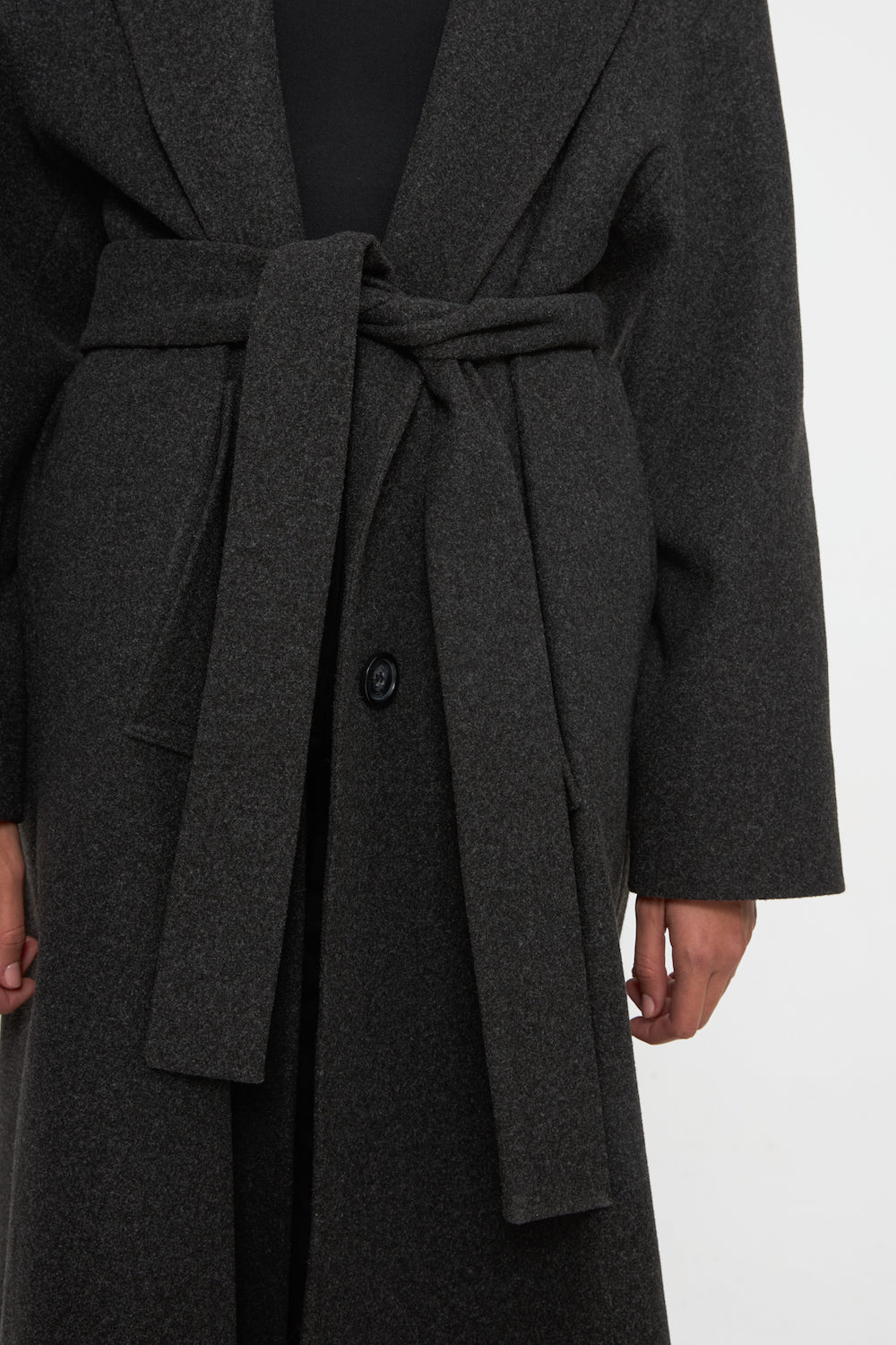 Veylora Yün Karışımlı Uzun Kaban Gri