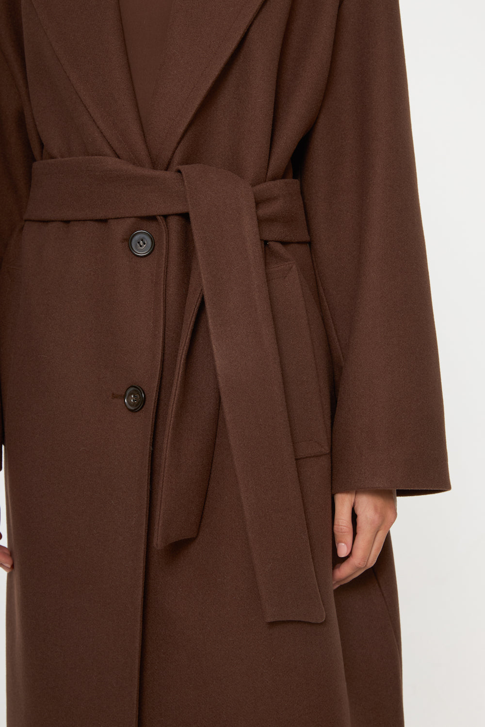 Veylora Yün Karışımlı Uzun Kaban Kahverengi